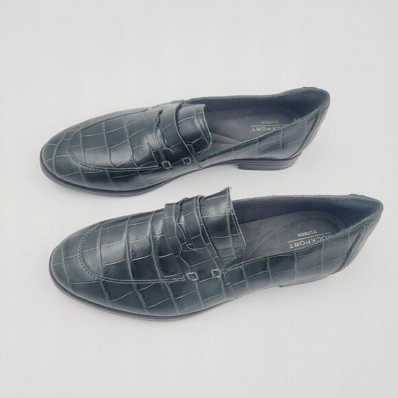 NEW Rockport Perpetua Penny Loafer in Hunter Green Embossed Vegan Croc Size 5.5 - Picture 3 of 10